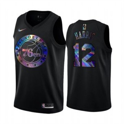 Nike Philadelphia 76ers #12 Tobias Harris Men's Iridescent Holographic Collection NBA Jersey - Black Men's